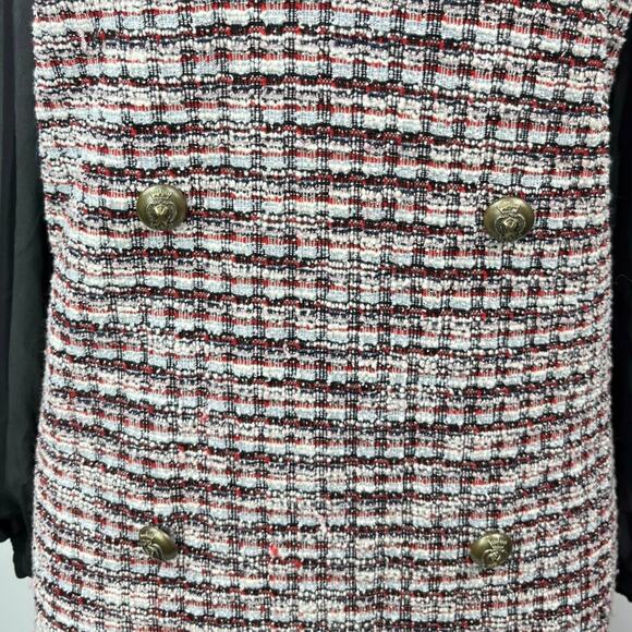 Julia Jordan Black Multicolor Tweed Bow Tie Pinafore Sleeves Mini Shirt Dress 8 - Picture 6 of 8